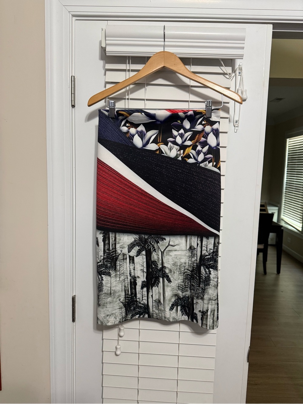 Clover Canyon Mixed-Print Midi Skirt in Navy, Red, Black and White